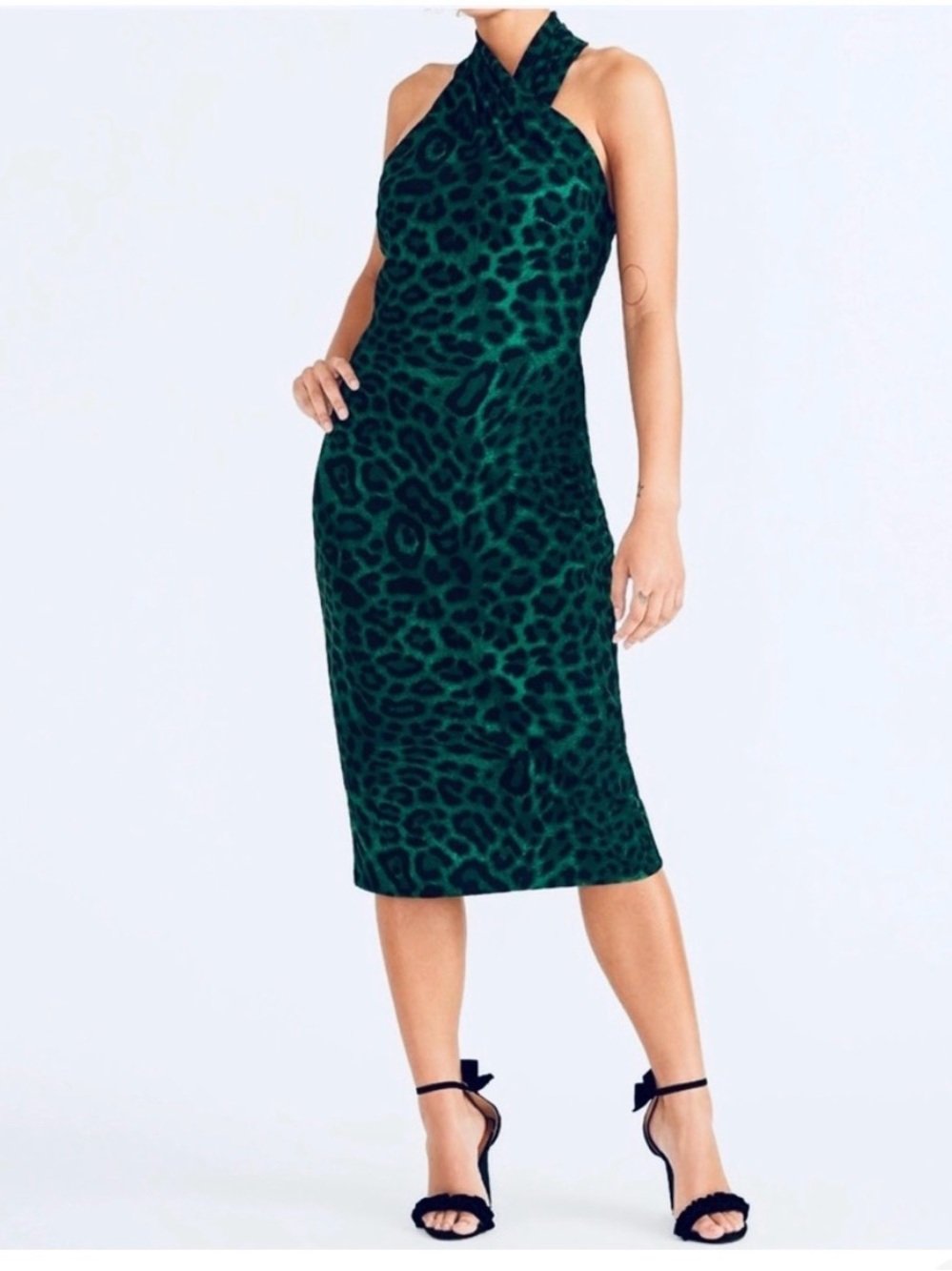 Green Leopard Print Halter Midi Skirt